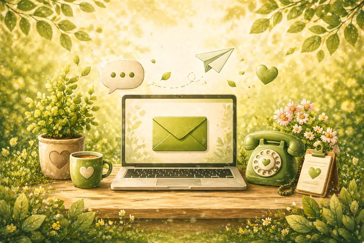 Laptop med grønne kommunikationssymboler