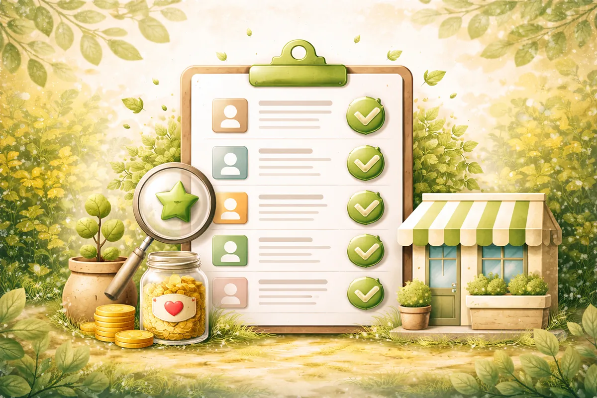 Tjekliste med hus og planter